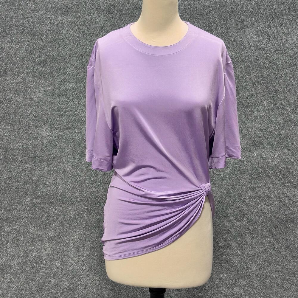 Rabanne Shirt Womens 4 Purple Knot Side Tunic Crew Neck Short Sleeve Top